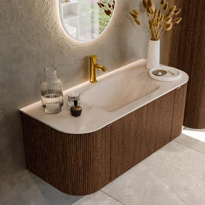Badmeubel Mondiaz Kurve-Dlux | 110 cm | Meubelkleur Walnut | Wastafelkleur Meli | Solid surface | Wasbak midden spoelbak | 1 kraangat