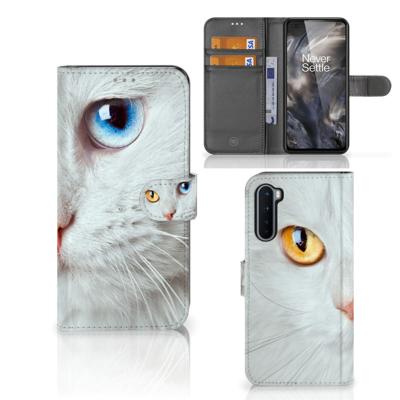 OnePlus Nord | Telefoonhoesje | Met pasjeshouder | Witte Kat