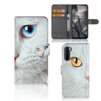 OnePlus Nord | Telefoonhoesje | Met pasjeshouder | Witte Kat