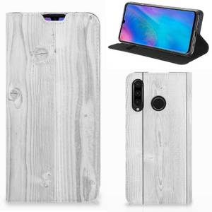 Huawei P30 Lite New Edition Book Wallet Case White Wood