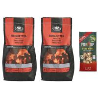 BBQ starterspakket - houtskool briketten 6 kilo - barbecue aanmaak houtwolkrullen 25x