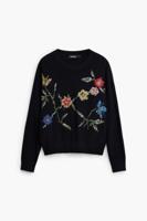 Geborduurde bloemen sweatshirt - BLACK - L