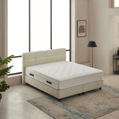 2-Persoons Boxspring Vida Teddystof Bouclé - Beige - Beige 140x200 cm - Pocketvering - Inclusief Topper - Dekbed-Discounter.nl