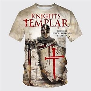 Voor heren T-shirt Christelijke T-shirts Tempelierskruis Grafische prints Soldier Strakke ronde hals Zwart / Grijs Zwart Wit Licht Bruin Bruin 3D-afdrukken Grote maten Buiten Straat Korte mouw Lightinthebox