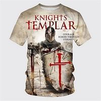 Voor heren T-shirt Christelijke T-shirts Tempelierskruis Grafische prints Soldier Strakke ronde hals Zwart / Grijs Zwart Wit Licht Bruin Bruin 3D-afdrukken Grote maten Buiten Straat Korte mouw Lightinthebox