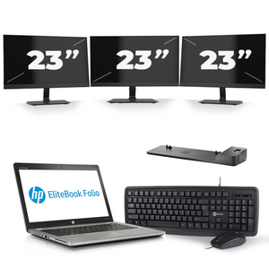 HP EliteBook Folio 9470m - Intel Core i5-3e Generatie - 14 inch - 8GB RAM - 256GB SSD - Windows 10 + 3x 23 inch Monitor