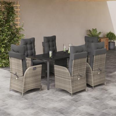7-delige Tuinset met kussens poly rattan grijs