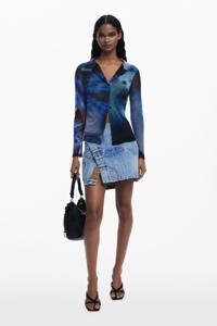 Tulshirt met knopen - BLUE - L