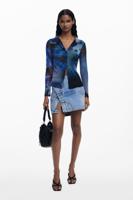 Tulshirt met knopen - BLUE - L