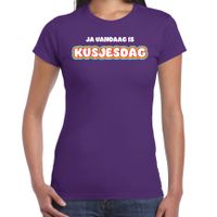 Verkleed T-shirt voor dames - kusjesdag - paars - carnaval - foute party - thumbnail