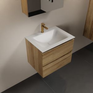 MONDIAZ AIVY 60cm badmeubel Chai, wastafel Talc solid surface midden 1 kraangat met spiegelkast (AI-351111TALC-SI - AI-M60CHMI - AI-C60CHMI)