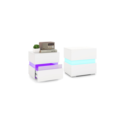 Set van 2 Nachtkastjes met LED 2 op Afstand Bedienbare Verlichte Nachtkastjes 22 Standen 5 Helderheidsniveaus 45x35x45cm