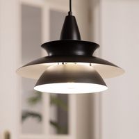 Retro hanglamp 'Bally' zwart E27 fitting groot modern aluminium 335mm - thumbnail