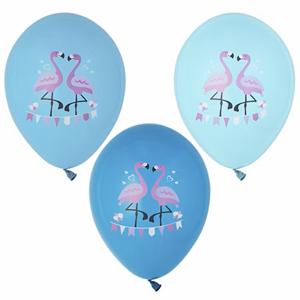 Verjaardag/feest ballonnen - 6x - blauw - Flamingo print - Tropisch/Hawaii thema