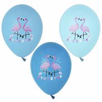 Verjaardag/feest ballonnen - 6x - blauw - Flamingo print - Tropisch/Hawaii thema