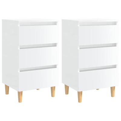Nachtkastjes 2 st met houten poten 40x35x69 cm hoogglans wit