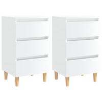 Nachtkastjes 2 st met houten poten 40x35x69 cm hoogglans wit