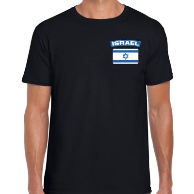 Israel thema t-shirt - met vlag op borst - zwart - voor heren - landen shirt - supporters