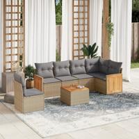 7-delige Loungeset met kussens poly rattan beige