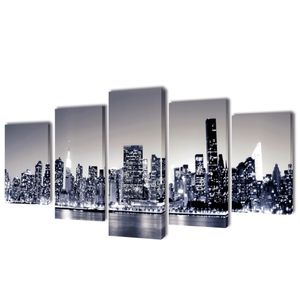 VidaXL Canvas muurdruk set monochroom new york skyline 200 x 100 cm