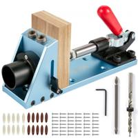 VEVOR Draagbare Pocket Gat Jig Kit 295x60x95 mm Mini Pocket Hole Jig Kit Lichtblauw Pocket Schuine Gat Jig Systeem Kit van Geanodiseerde Aluminiumlegering met Instelbare Diepte-instelling en 2 Gaten