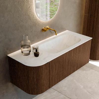 Badmeubel Mondiaz Kurve-Dlux | 115 cm | Meubelkleur Walnut | Wastafelkleur Opalo | Solid surface | Rechts spoelbak | Zonder kraangat(en)