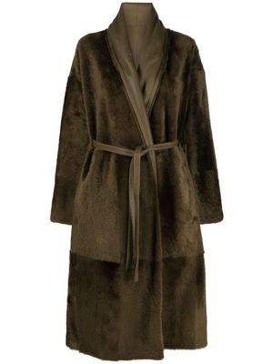 Yves Salomon manteau ceinturé en cuir - Vert
