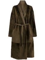 Yves Salomon manteau ceinturé en cuir - Vert