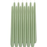 12x Pastelgroene parelmoer dinerkaarsen 30 cm 13 branduren