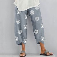 Dames Chinese broek Namaaklinnen Zak zakkerig Afdrukken Medium Taille Enkellengte Grijs Groen Zomer Lightinthebox - thumbnail