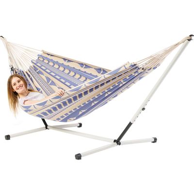 Tweepersoons hangmat met metalen standaard - 350x160cm - Paars - 160kg draagkracht- 100% katoen - binnen & buiten