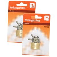 Hangslot met 3 sleutels - 2x - 25 mm - messing - kofferslot