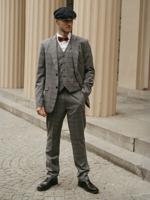 Maatpak Voor Heren | 3-delig Pak | Grijs-Blauw | Windowpane | Kamgaren Wol | Lichtgewicht & Ademend | Peaky Blinders