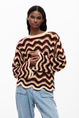 Gehaakte trui met zigzagpatroon - GREEN - M Gehaakte trui met zigzagpatroon - GREEN - M