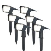 Set van 6 Odessa solar prikspots - Incl. Schemerschakelaar - 6000K daglicht wit - 2 lichtstanden - 300 lumen - 6-12 uur brandtijd - Kantelbaar - IP65 waterdicht
