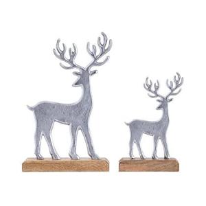 SVJ Decoratieve Herten - 6x20x32 cm - Mango Hout - Zilver - Set van 2