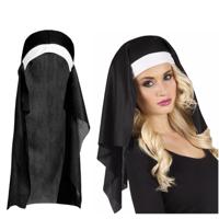Hoofdkapje Non - 2x - zwart/wit - one size - volwassenen - klooster thema - nonnen - carnaval Hoofdkapje Non - 2x - zwart/wit - one size - volwassenen - klooster thema - nonnen - carnaval