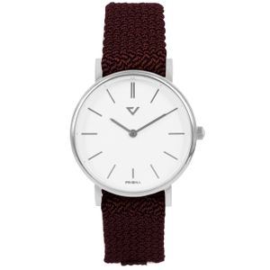 Prisma P.1860.WE27 Horloge staal-nylon zilverkleurig-rood