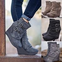 Dames Laarzen Suède schoenen Grote maten Laarsjes enkellaarsjes Dagelijks Effen Kleur Booties enkellaarzen Winter Gesp Sleehak Ronde Teen Vakantie Modieus leuke Style Imitatiesuède Rits Zwart Koffie Lightinthebox