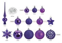 Pakket met 111x stuks kunststof kerstballen/ornamenten met piek paars - Kerstbal - thumbnail