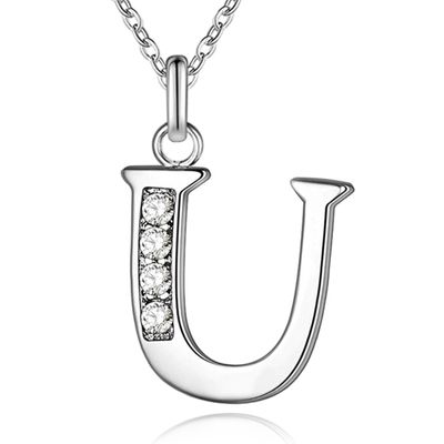 Zilverkleurige Letter U Dames Ketting met Zirkonia