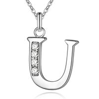 Zilverkleurige Letter U Dames Ketting met Zirkonia