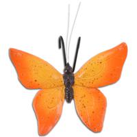 Tuindecoratie bloempothanger vlinder - kunststeen - oranje - 13 x 10 cm