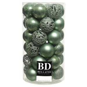 37x stuks kunststof kerstballen salie groen 6 cm inclusief kerstbalhaakjes - Kerstbal