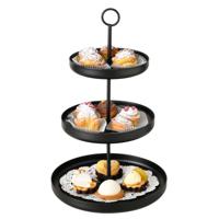 Etagere 3-laags - zwart - RVS - H32 cm - Hightea/tapas/koekjes/taartjes serveerschaal