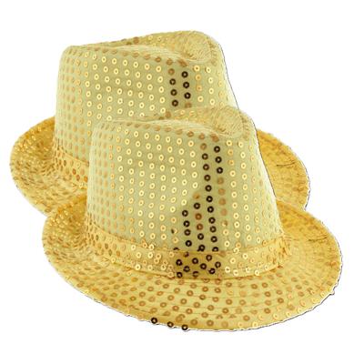 Gouden carnaval verkleed hoed - 2x - met pailletten - volwassenen