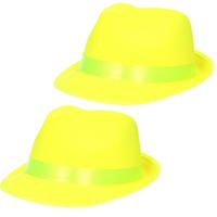 Folat Trilby hoed - 2x stuks - neon geel - voor volwassenen - carnaval - verkleden