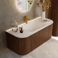 Badmeubel Mondiaz Kurve | 110 cm | Meubelkleur Walnut | Wastafelkleur Talc | Midden spoelbak | 1 kraangat