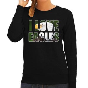 Tekst sweater I love eagles met dieren foto van een arend vogels zwart voor dames