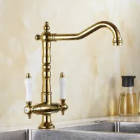 Bronskleurige Keukenkraan - Dubbele Hendel | Warm & Koud Water Bronskleurige Keukenkraan - Dubbele Hendel | Warm & Koud Water